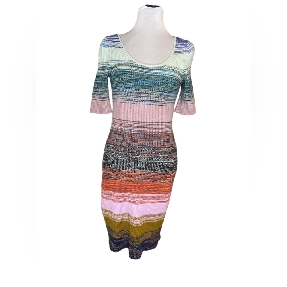 Anthropologie Size XS Midi Dress Multicolor Space-Dyed Scoop Neck Knit Striped - Picture 3 of 7
